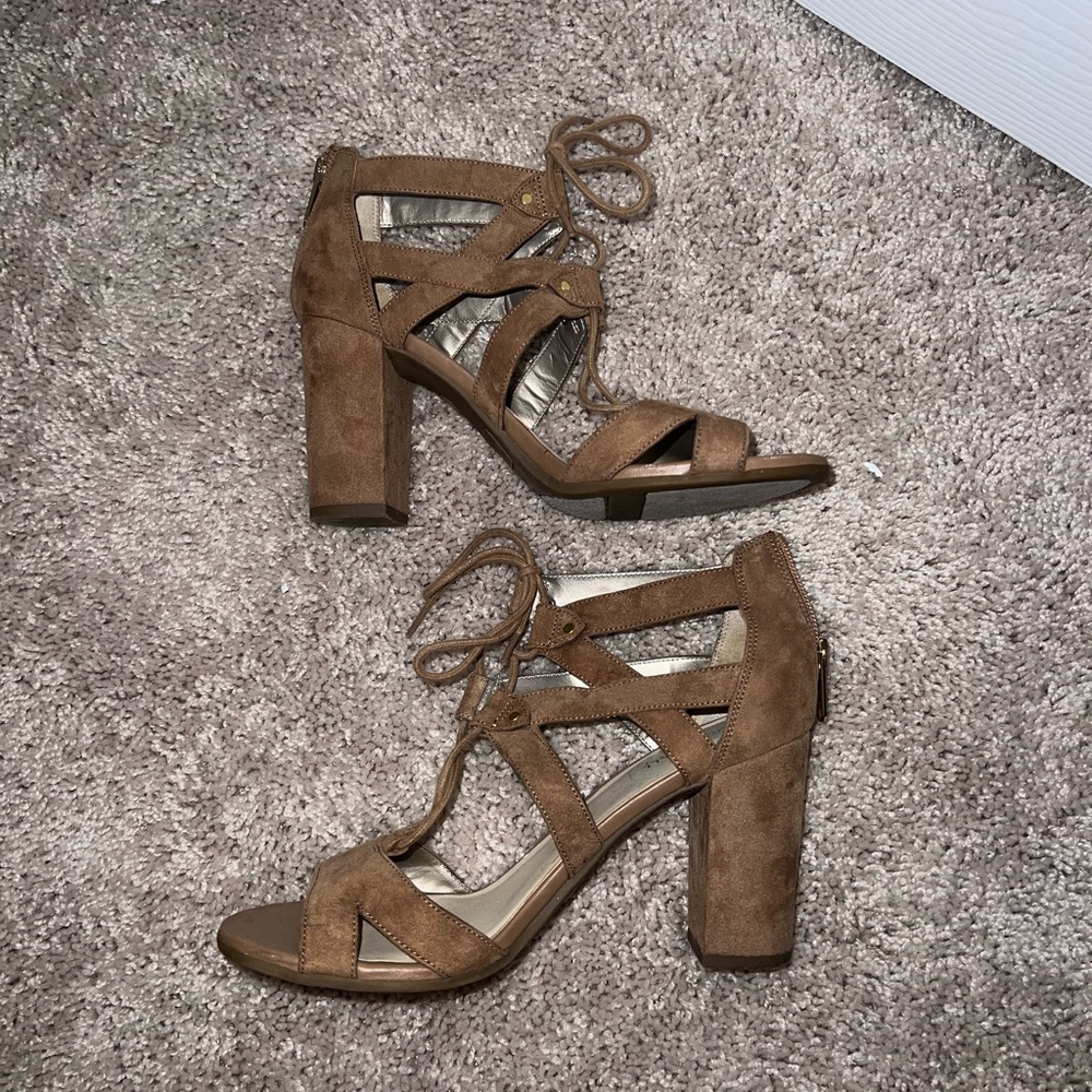 Tan strappy heels